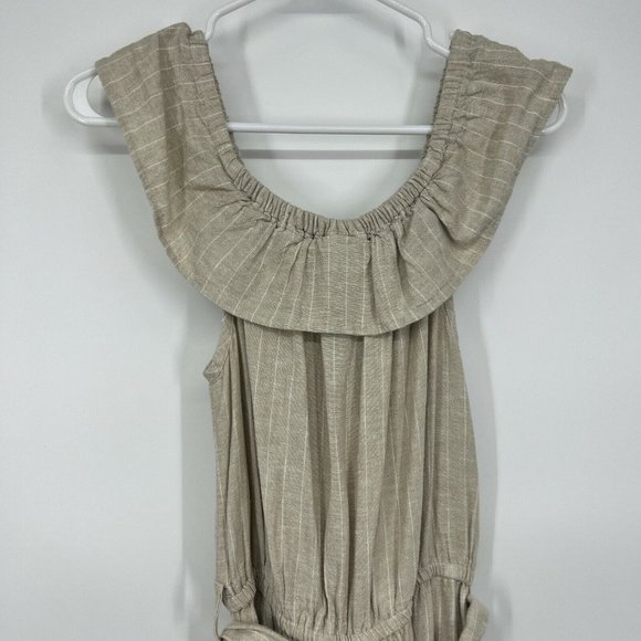 Universal Thread Jumpsuit Off Shoulder Linen Belted Beige Stripe NWT - Picture 8 of 11